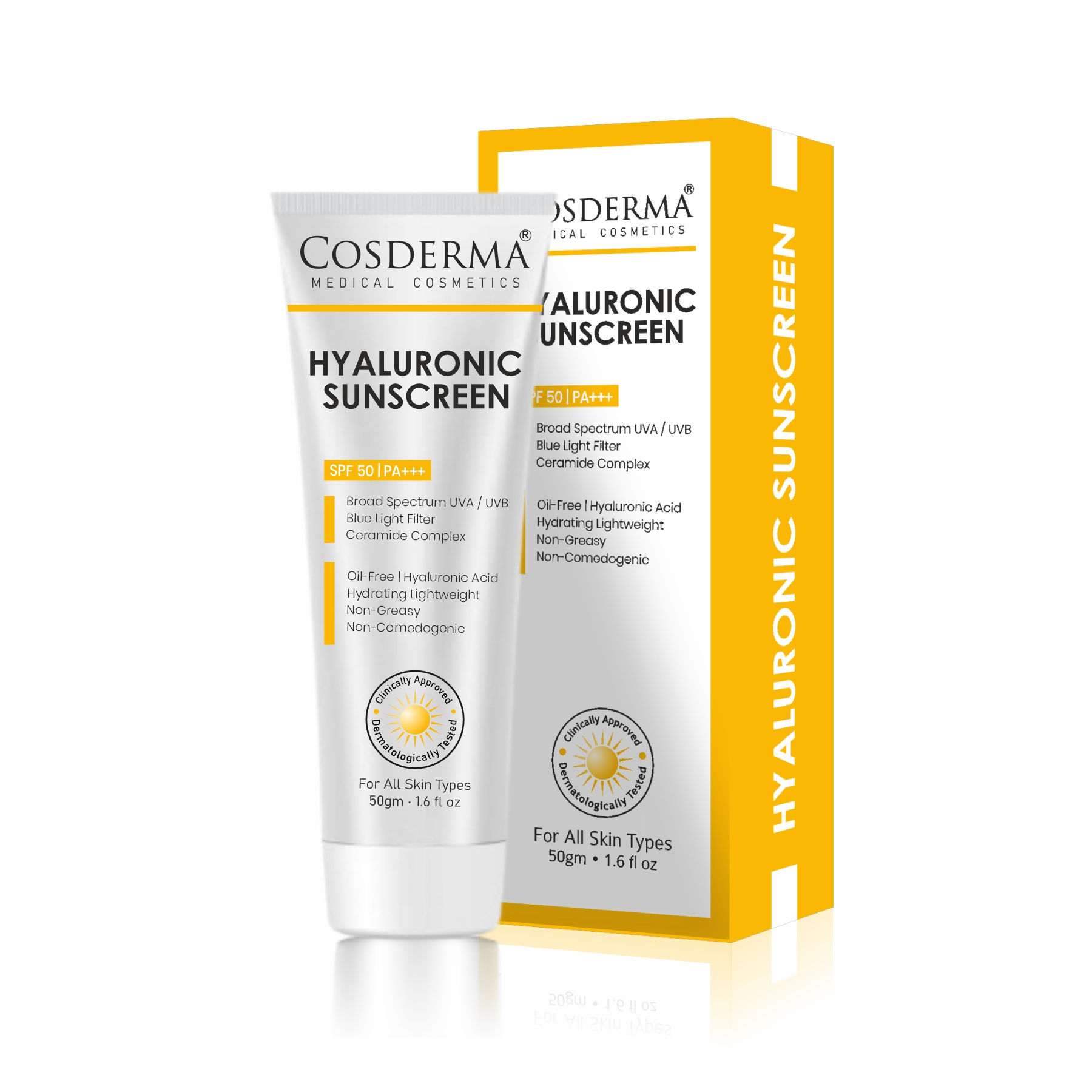 Cosderma Hyaluronic Sunscreen – Oil-Free Hydrating UV & Blue Light Protection