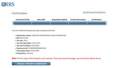 oslf irs registration 990-N e-file infor