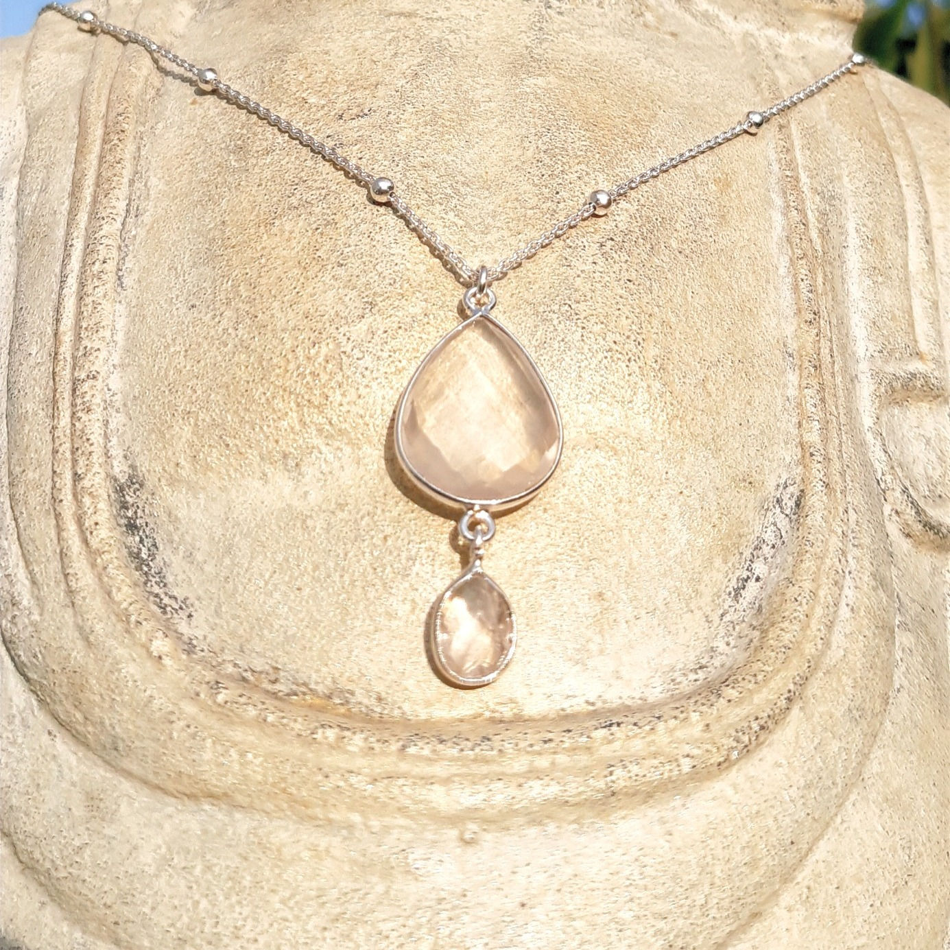 Collier argent - Quartz Rose  -