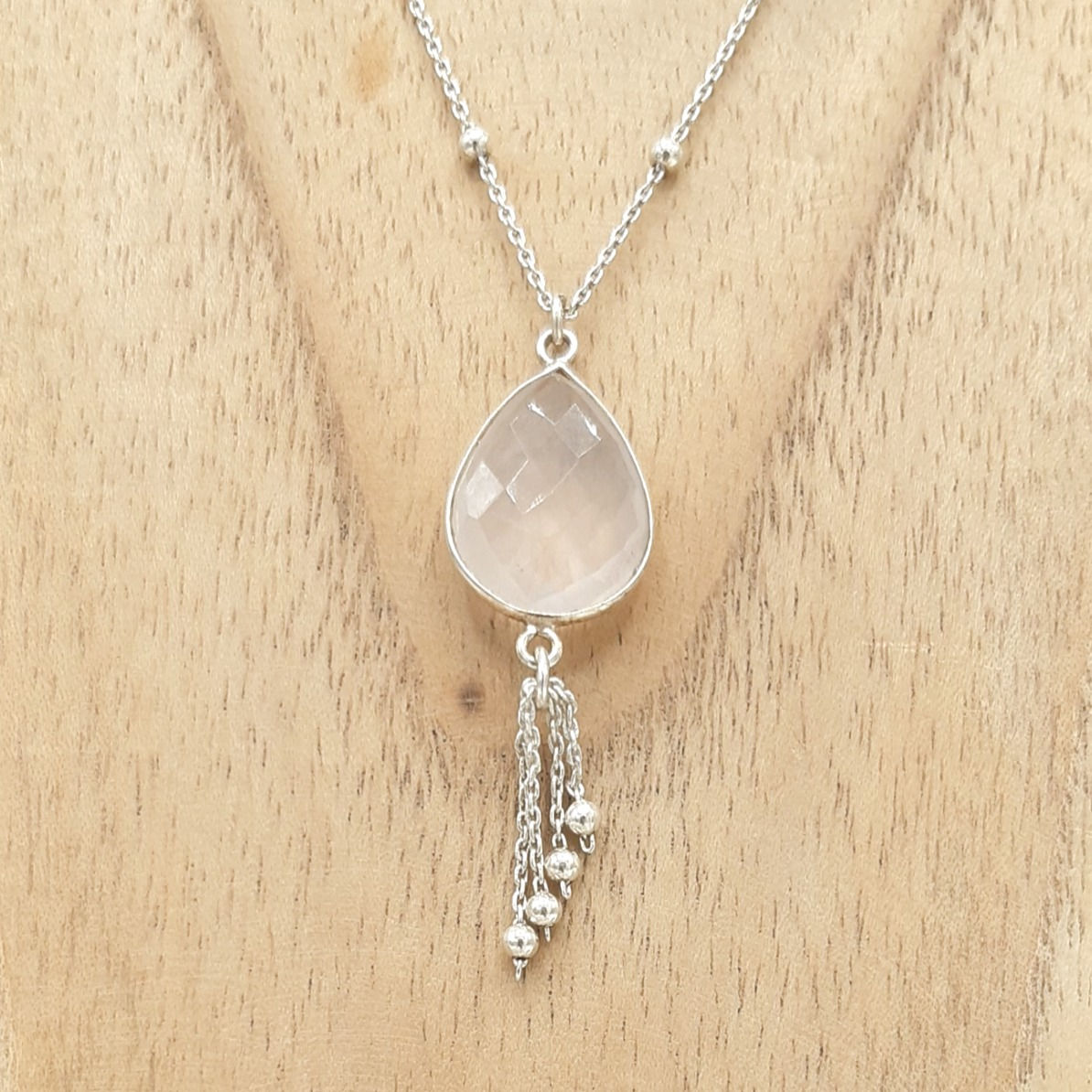 Collier argent - Quartz Rose  -