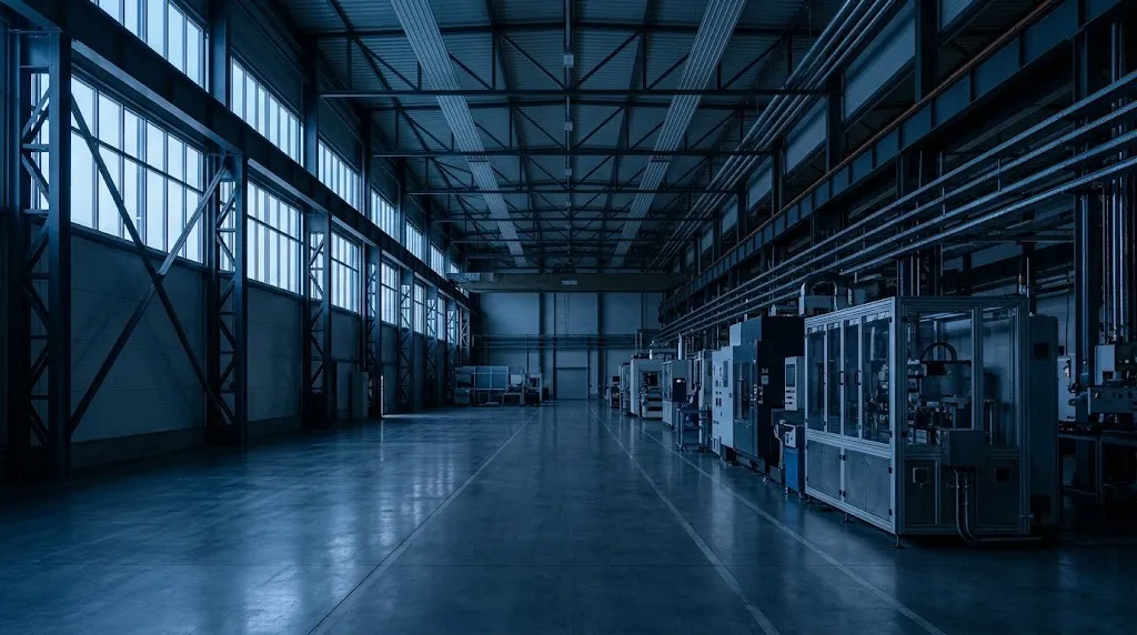 Galpão industrial com máquinas e equipamentos para avaliação de ativos imobilizados