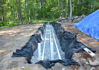 Drainage trench with piping in progress