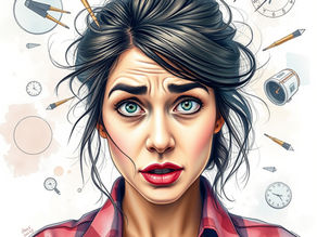 Woman who appears frazzled and overwhelmed
