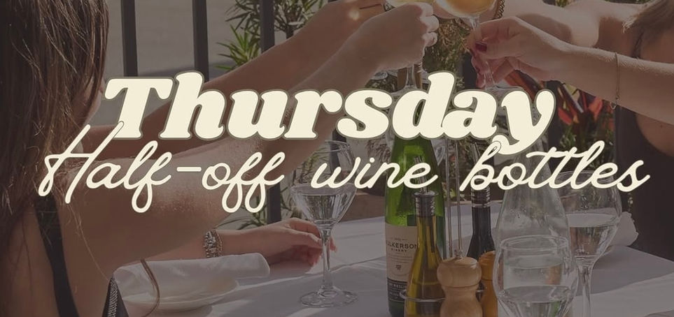 Emiliano Thursday Half-off wine bottles; all bottles are half off on Thursday.