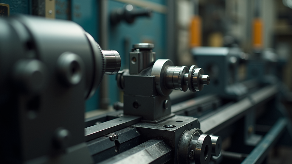Close-up view of a precision lathe machine in a workshop