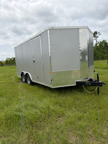8.5x16 White Polycore Tandem Axle Enclosed Cargo Trailer with semi-screwless construction and extended tongue for sale