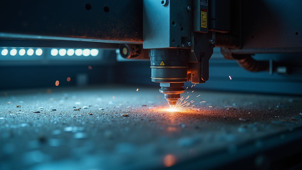 High angle view of a laser cutting machine in operation