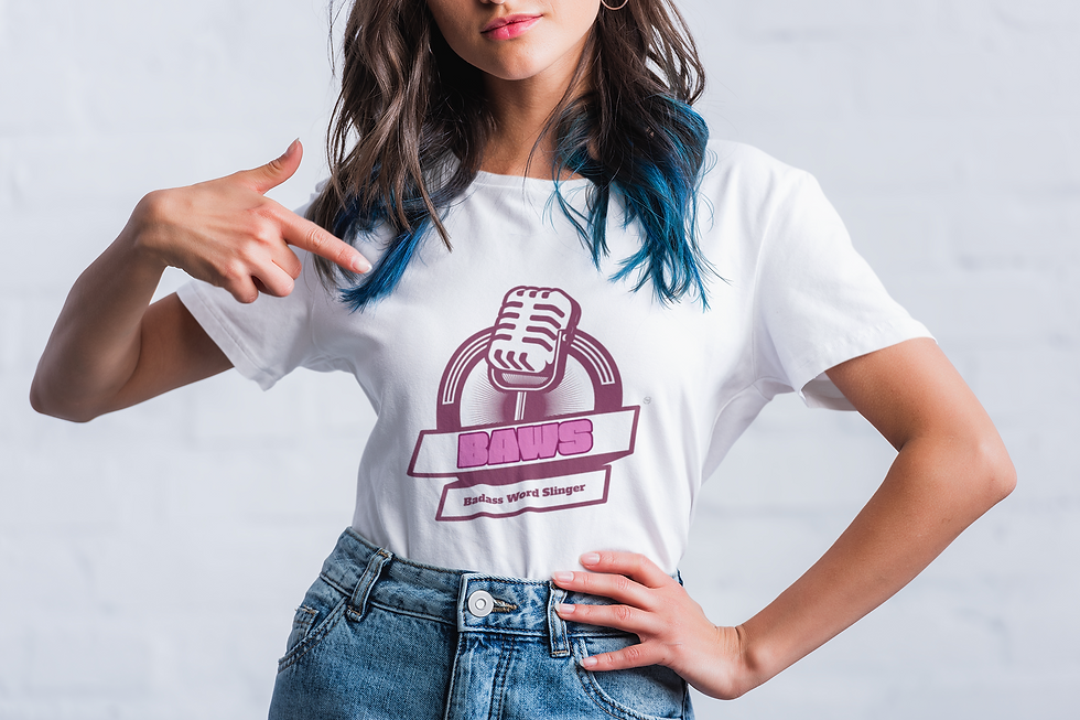 Thumbnail: Woman with blue hair wearing Badass T shirt