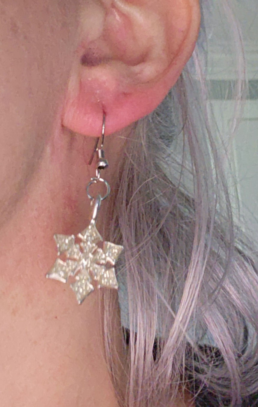 Thumbnail: Metal Snowflake Dangle Earrings