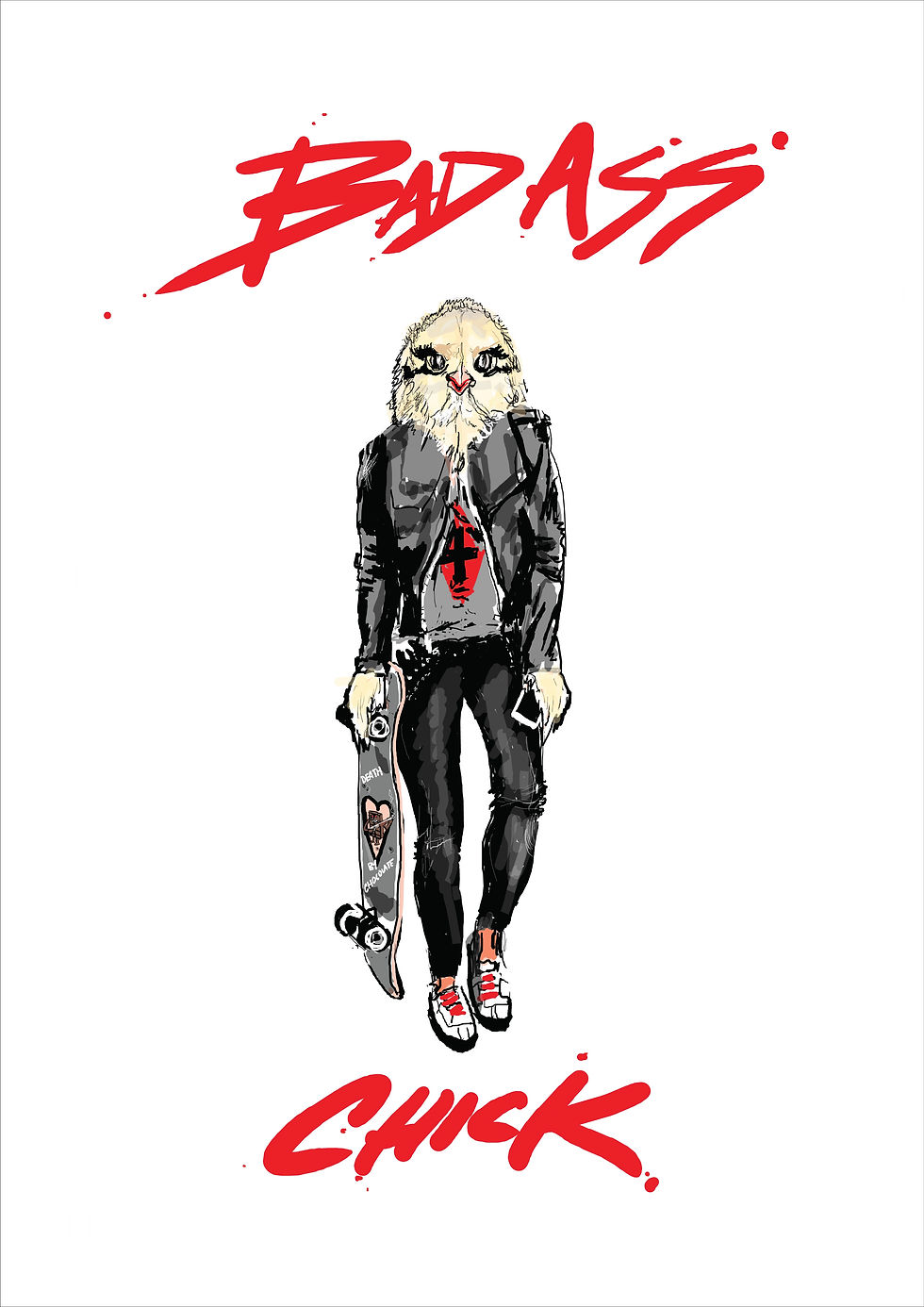 Cool Chick With Skateboard, Bad Ass Chick A4 Funny Print, How Funny Prints, Funny Wall Art, Humour Print