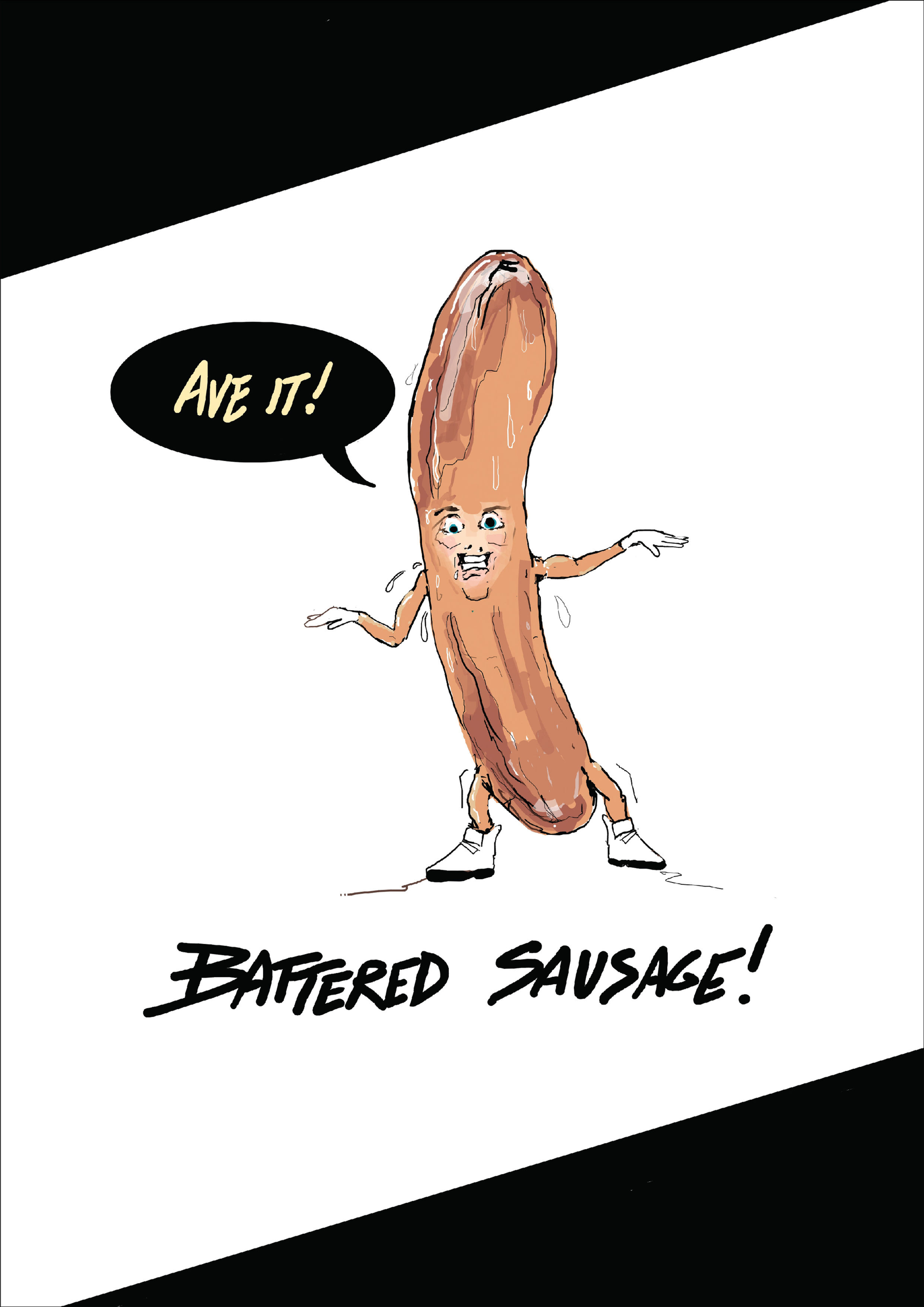 Battered Sausage In Trainers, A4 Funny Print, How Funny Prints, Funny Wall Art, Humour Print