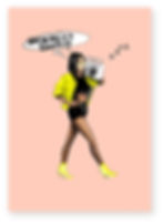 black girl, neon jacket, high heels, ghetto blaster, funny card, how funny