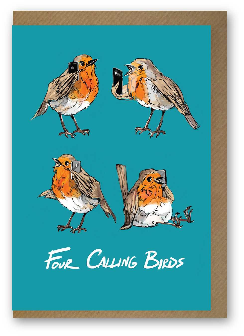 Four calling birds on mobile phones, FOUR CALLING BIRDS FUNNY CARD, HOW FUNNY GREETING CARD