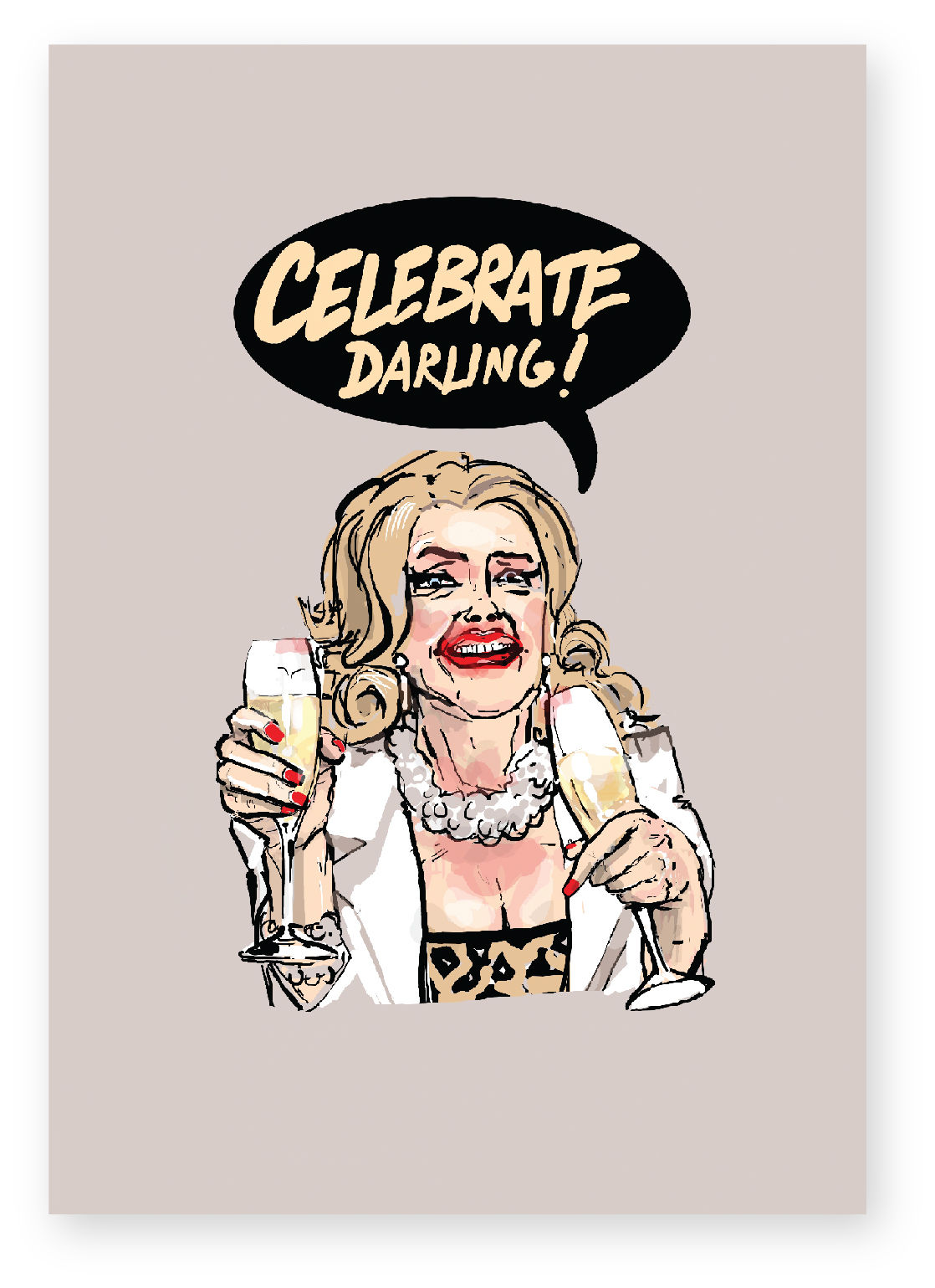 CELEBRATE, CHAMPAGNE, MIDDLE AGED WOMEN, LIPSTICK, DRUNK, FUNNY CARD, HOW FUNNY