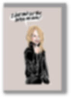 KYLIE MINOGUE, LEATHER JACKET, SMILING, FUNNY CARD, HOW FUNNY
