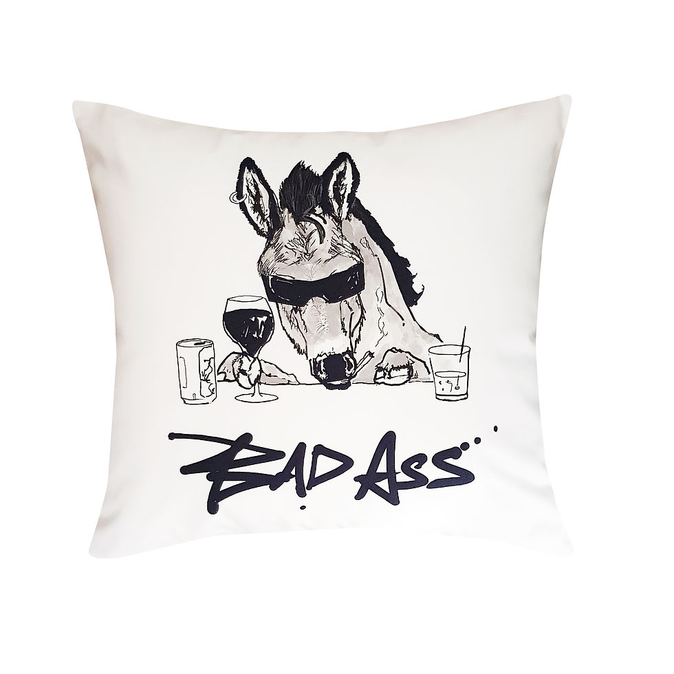 Ass Wearing Sunglasses And Drinking, Bad Ass Funny Cushion, Bad Ass How Funny Cushion, Black & White, 45cm x 45cm, Funny Gift