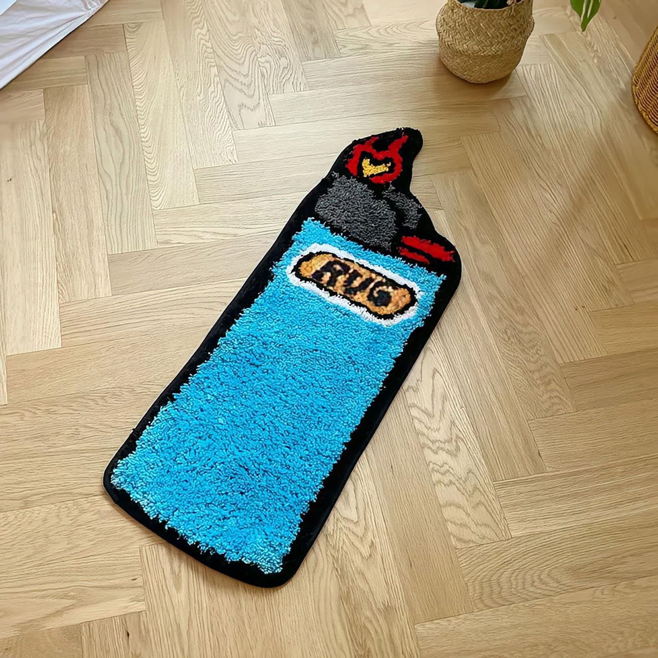 Blue Lighter Tufted Rug Art Rug for Bedroom Living Room Retro Rainbow Fluffy Ant