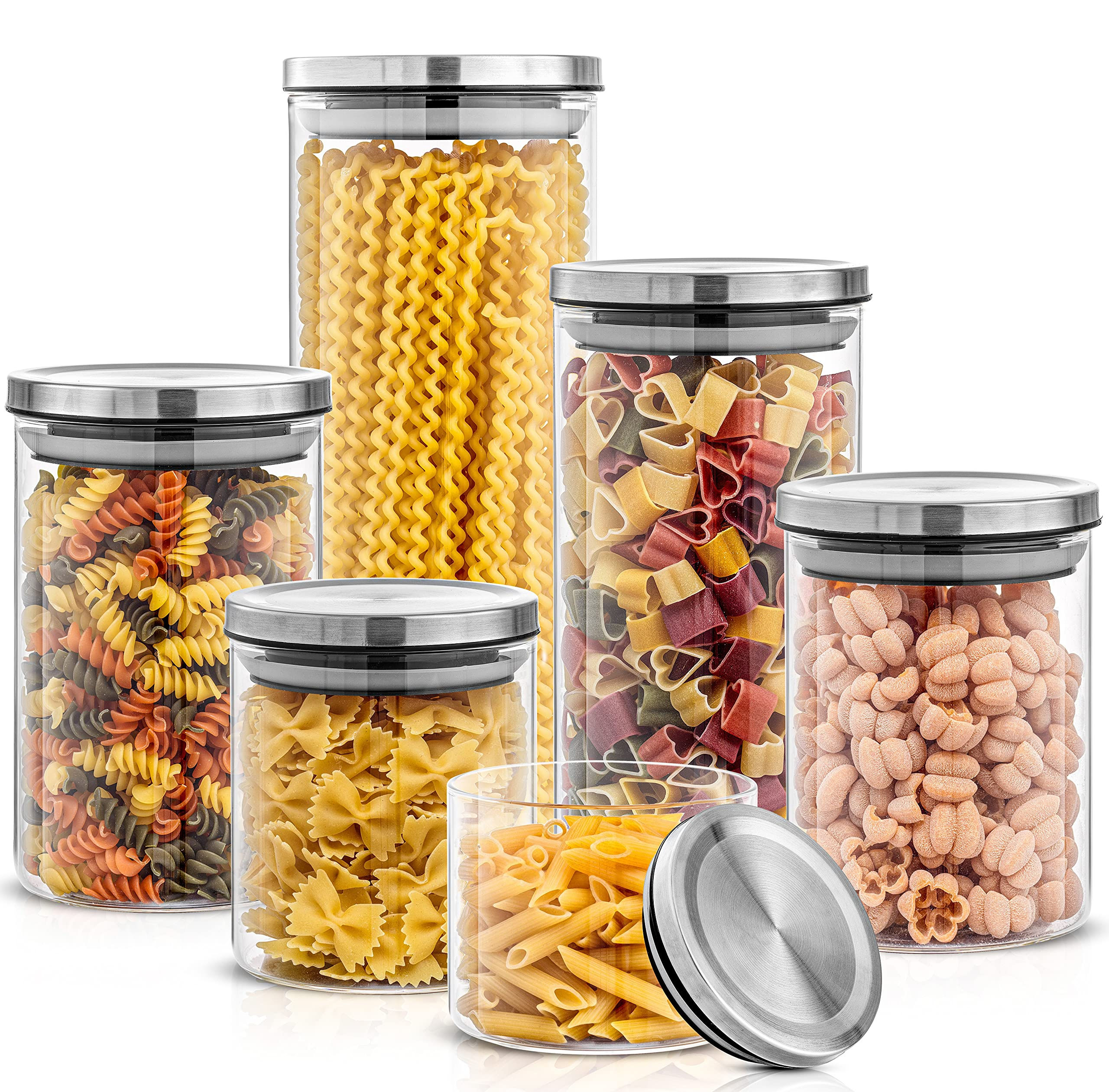JoyJolt 6-Piece Glass Canister Set with Pop-Top Lids