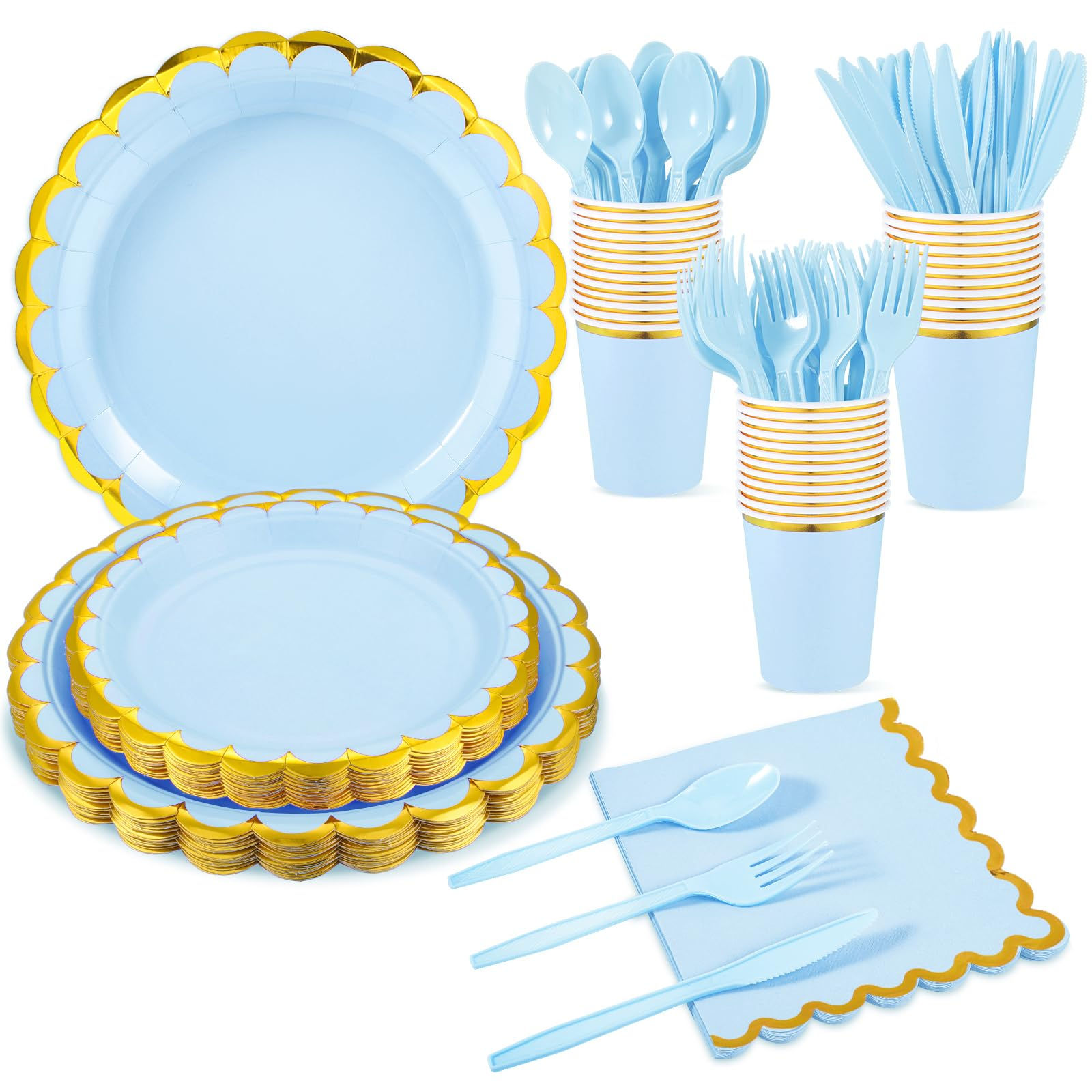 Blue Elegance 175-pc Party Set with Gold Touch