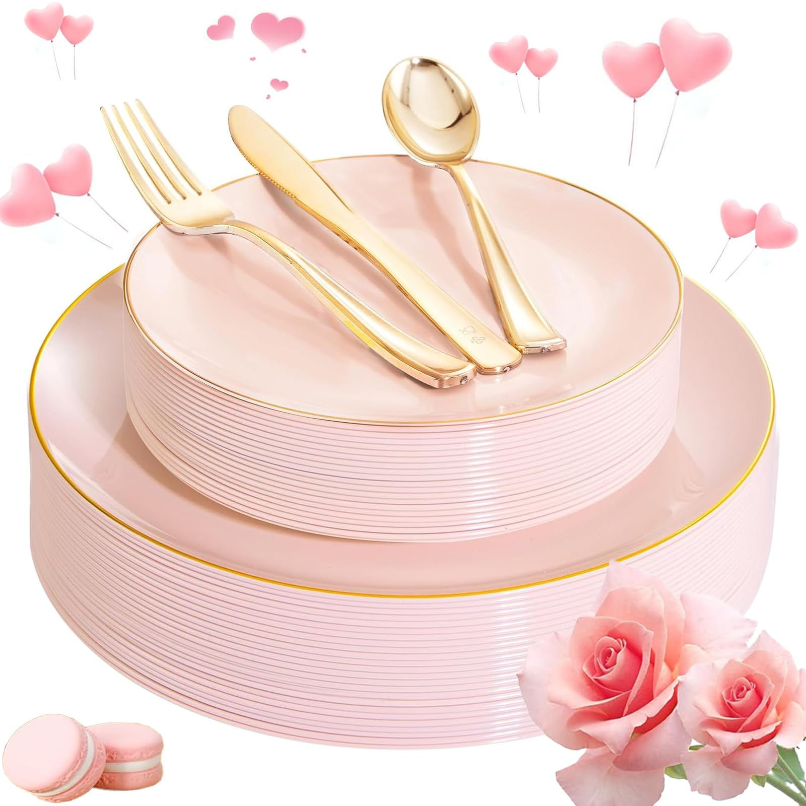 Pink Elegance 125pc Party Set with Gold Accents