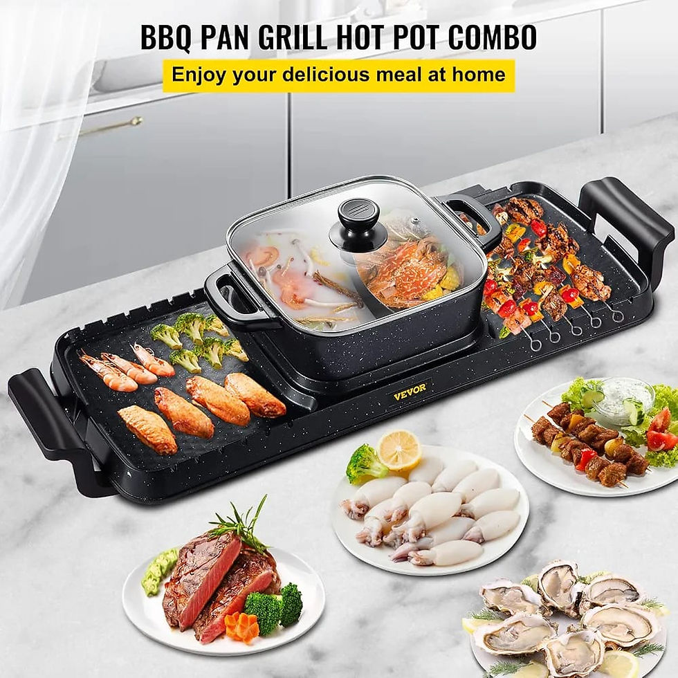 Thumbnail: VEVOR Electric Grill and Hot Pot 2400W Electric Smokeless Grill and Hot Pot 2 in