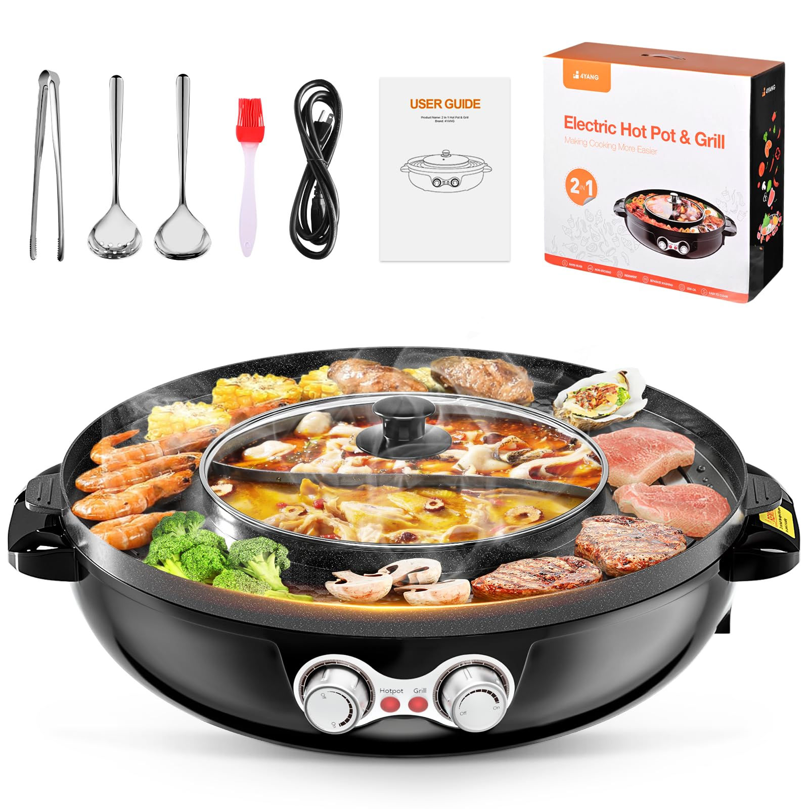 Electric Smokeless Grill and Hot Pot 2000W 2 in 1 Hot Pot with Grill Korean BBQ