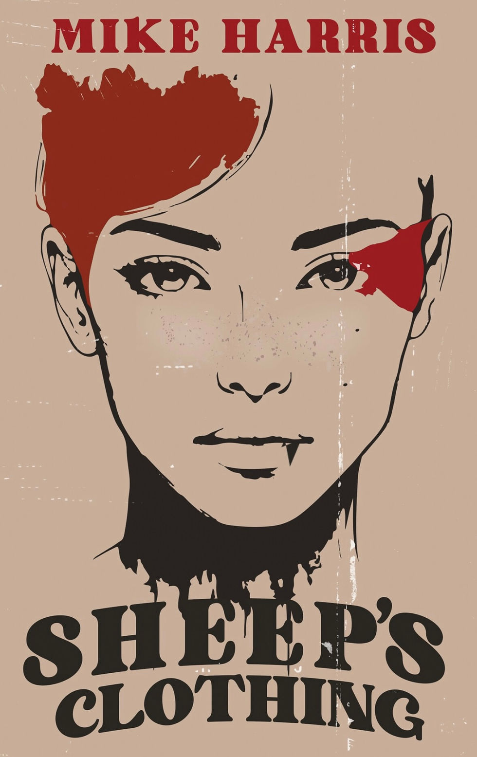 The cover is all over a tan with a slightly distressed look. There is an outline portrait of a woman with red hair. The title and authors name are both in black font.