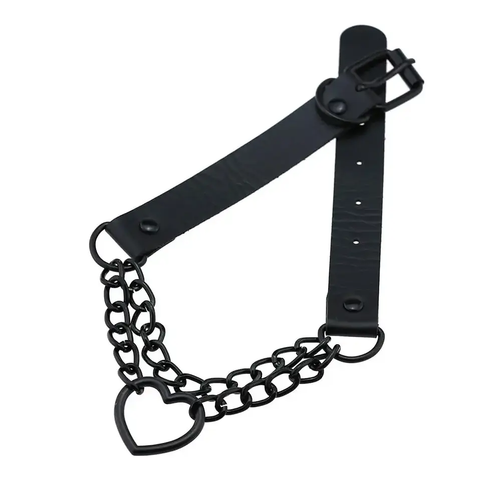 Thumbnail: Punk Emo Heart Necklace Choker With Chain Goth Collar