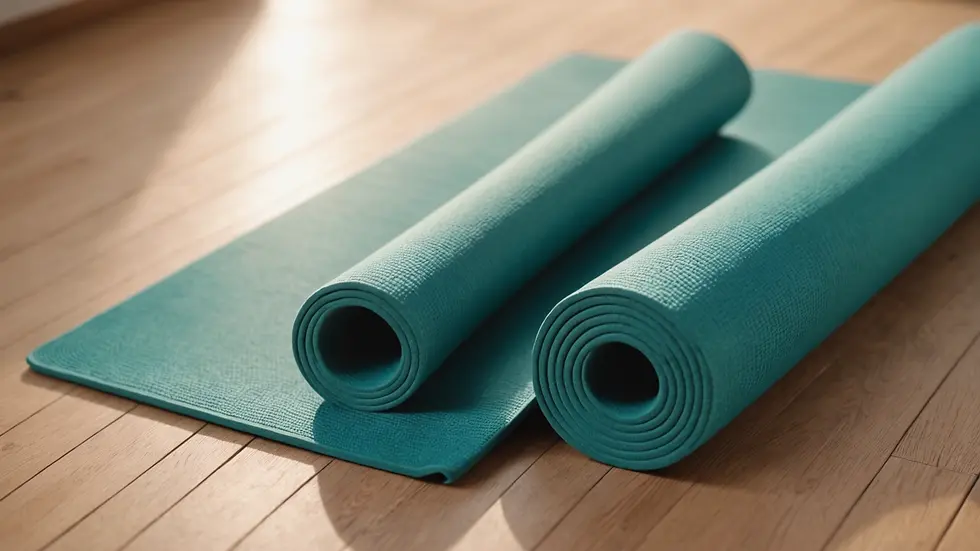 Eye-level view of a tranquil yoga mat on a sunlit floor