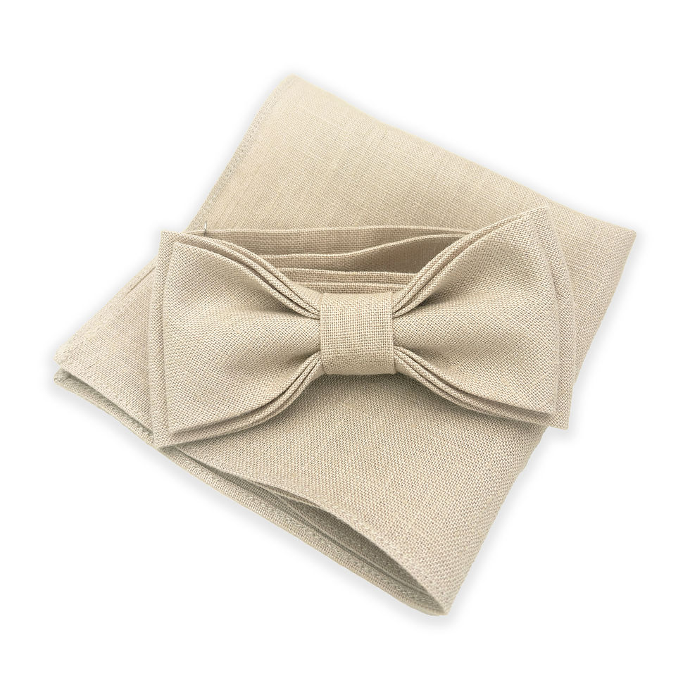 Beige bow tie and matching pocket square