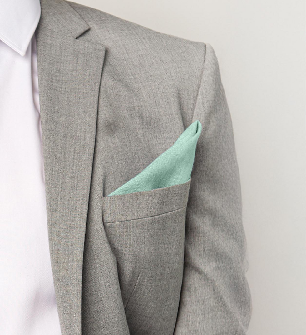 Aqua Sky Linen Pocket square on a male model