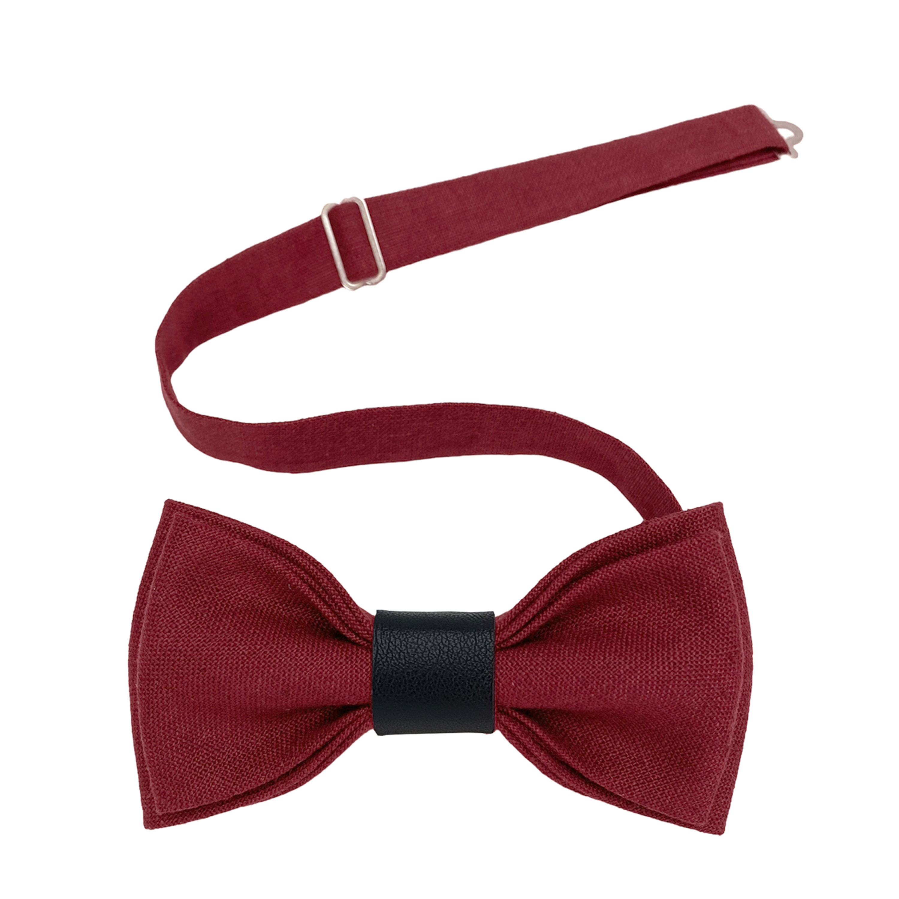 Burgundy Bow tie With Leather