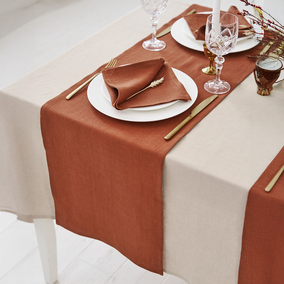 Cozy dining setup with Burnt Orange linen table runner