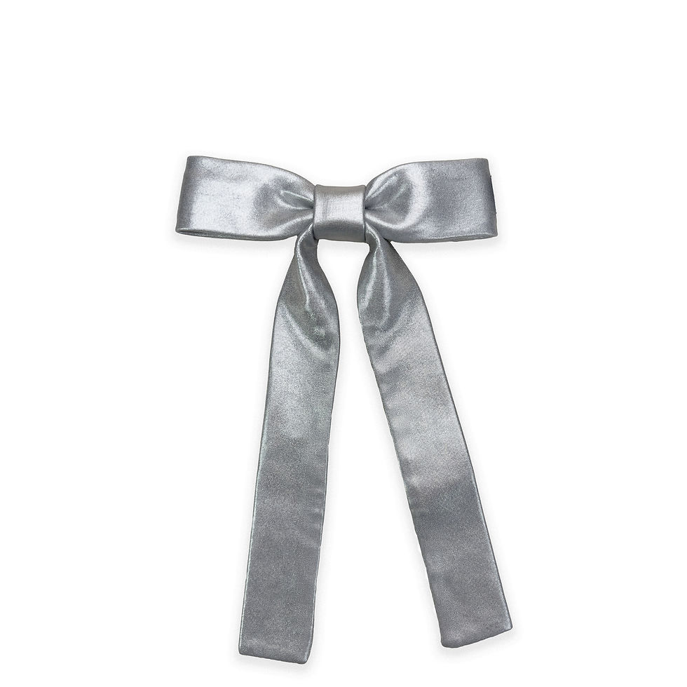 Silver satin bow tie for women with long ribbon tails
