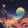 vector art style Retro science fiction alien planet landscape in space background in the