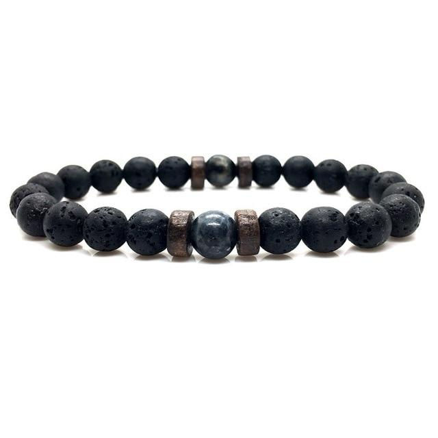 Thumbnail: Men's Bracelet Natural Moonstone Bead Tibetan Buddha Bracelet Lava Stone