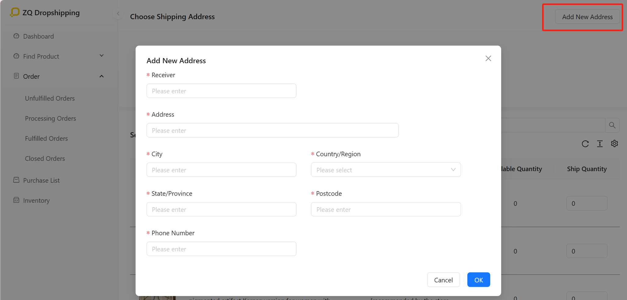 create dropshipping order