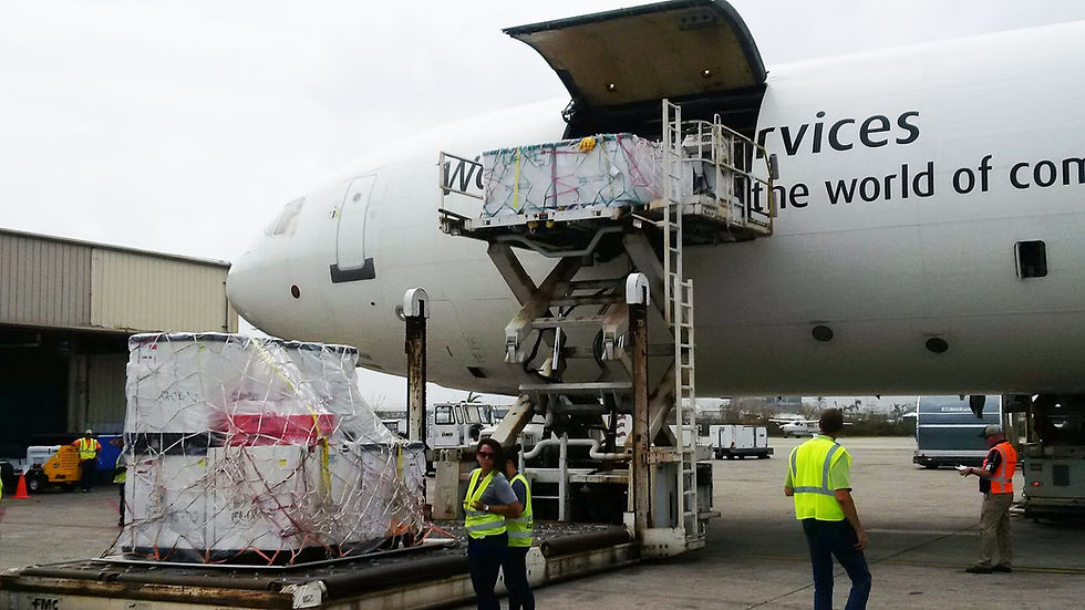 Ground crew loading a cargo aircraft, air freight from China