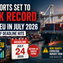 Shipping containers at a US port with cranes, representing record US container import volumes in July 2026 ahead of the Section 122 tariff expiry