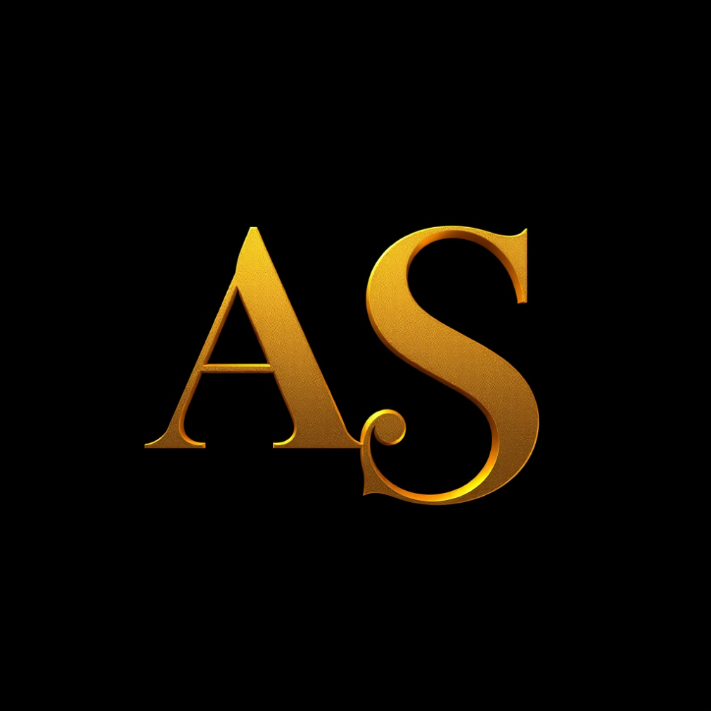 Seulement deux lettre _AS_ en couleur or, doré sobre, luxe élégant.Avec un arrière plan pl