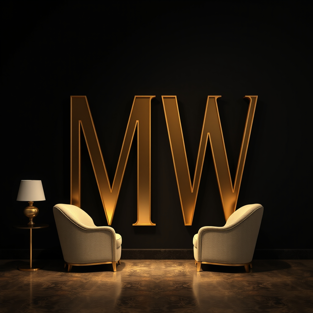 deux lettres _MW_ de couleur or, doré en 2D. Sobre et élégant luxe.jpg