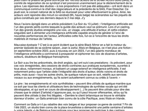 Article publié par Le Soir le 13 juillet 2023