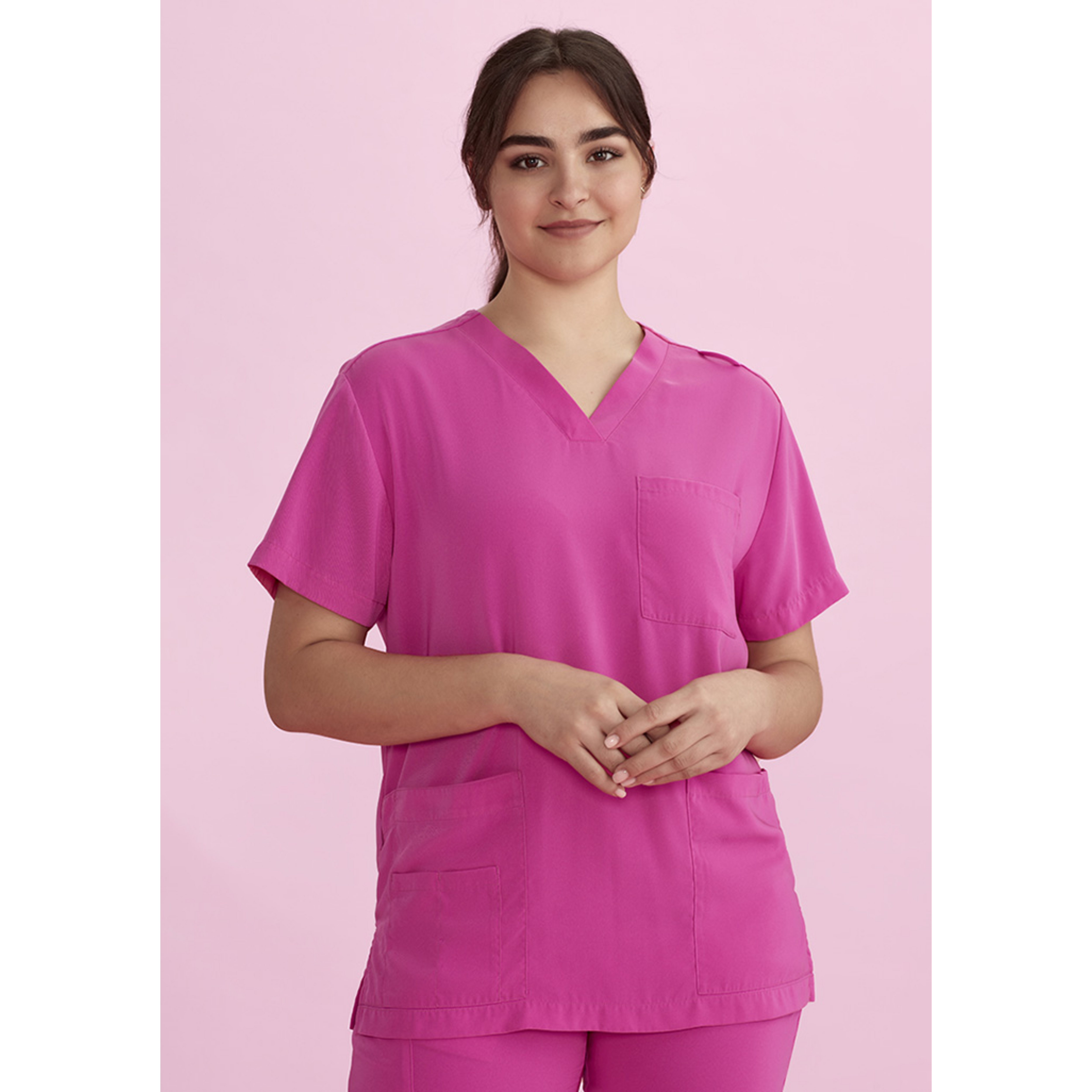 Unisex Pink V-Neck Scrub Top