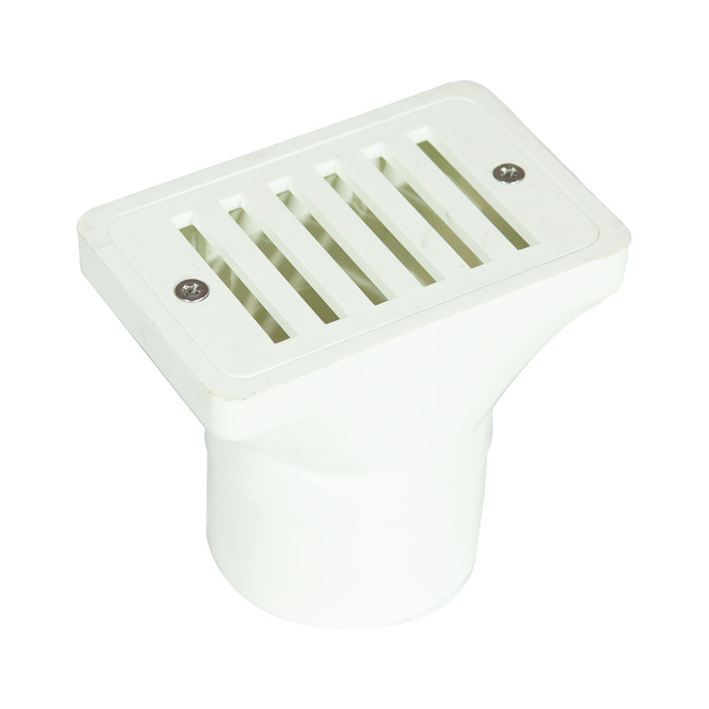 Beyaz havuz gideri, ızgaralı tasarımı ve vidalarla sabitlenmiş Upa Havuz.