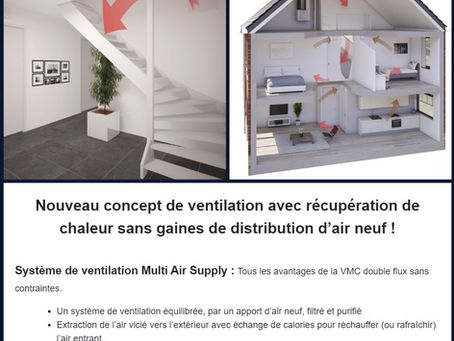 BRINK : VMC double flux (récupération de chaleur), insufflée, sans gaines de distribution d'air neuf