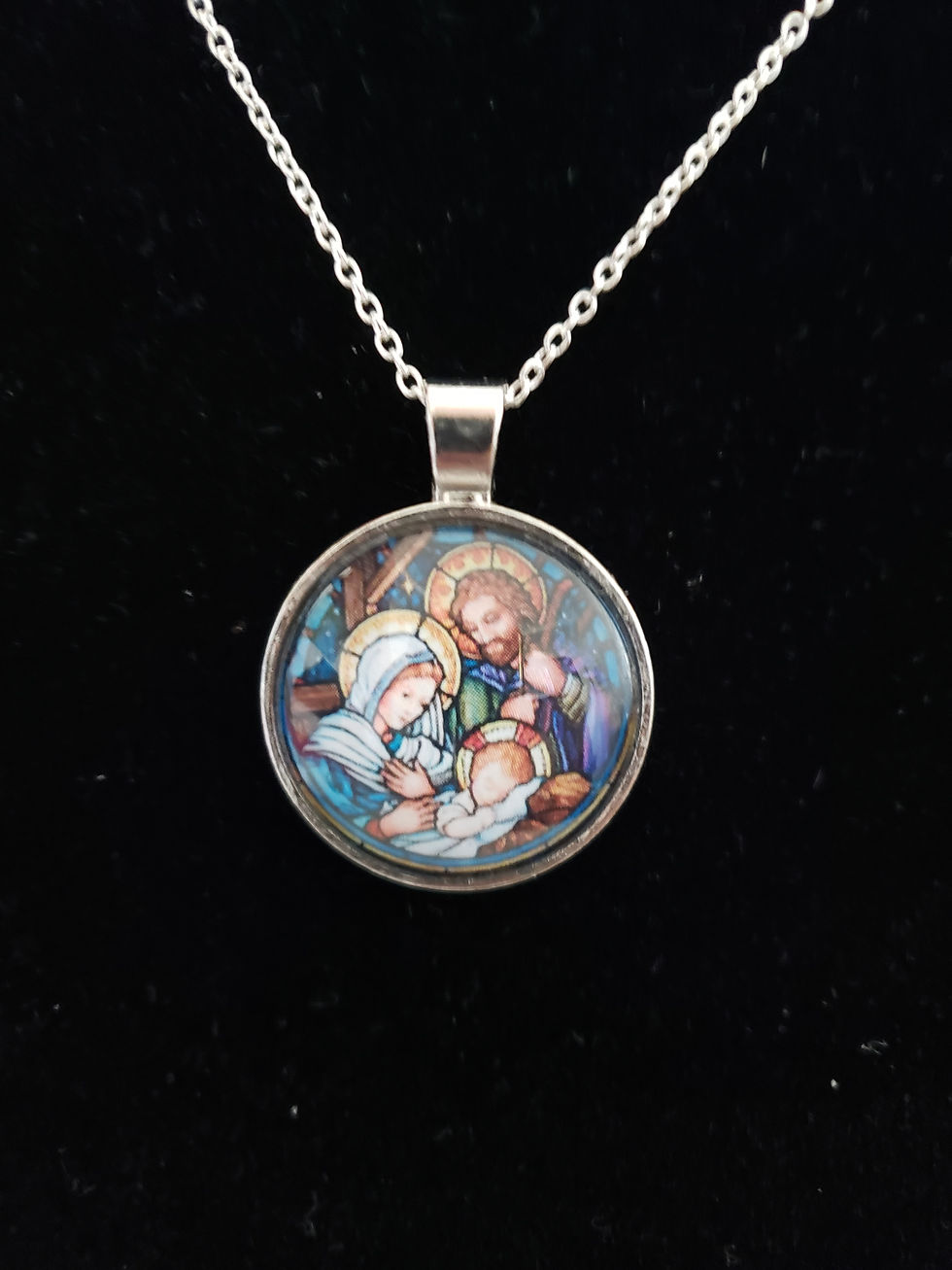 Thumbnail: Nativity Stain Glass Pendant w/chain
