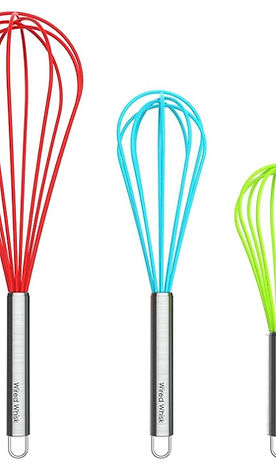The Hotec silicone whisk is sturdy stainless steel coated with food-grade, BPA-free silicone for a softer, more flexible product.