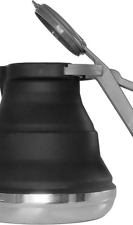 White Pine Black Collapsible Silicone Kettle unfolds quickly, boils water in minutes, is easy to clean, and is great for tiny living.