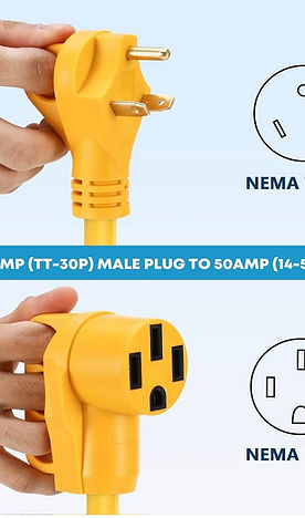 This 18-inch RV power adapter cord (TT-30P to 14-50R) helps convert campground power to fit your 50A RV.