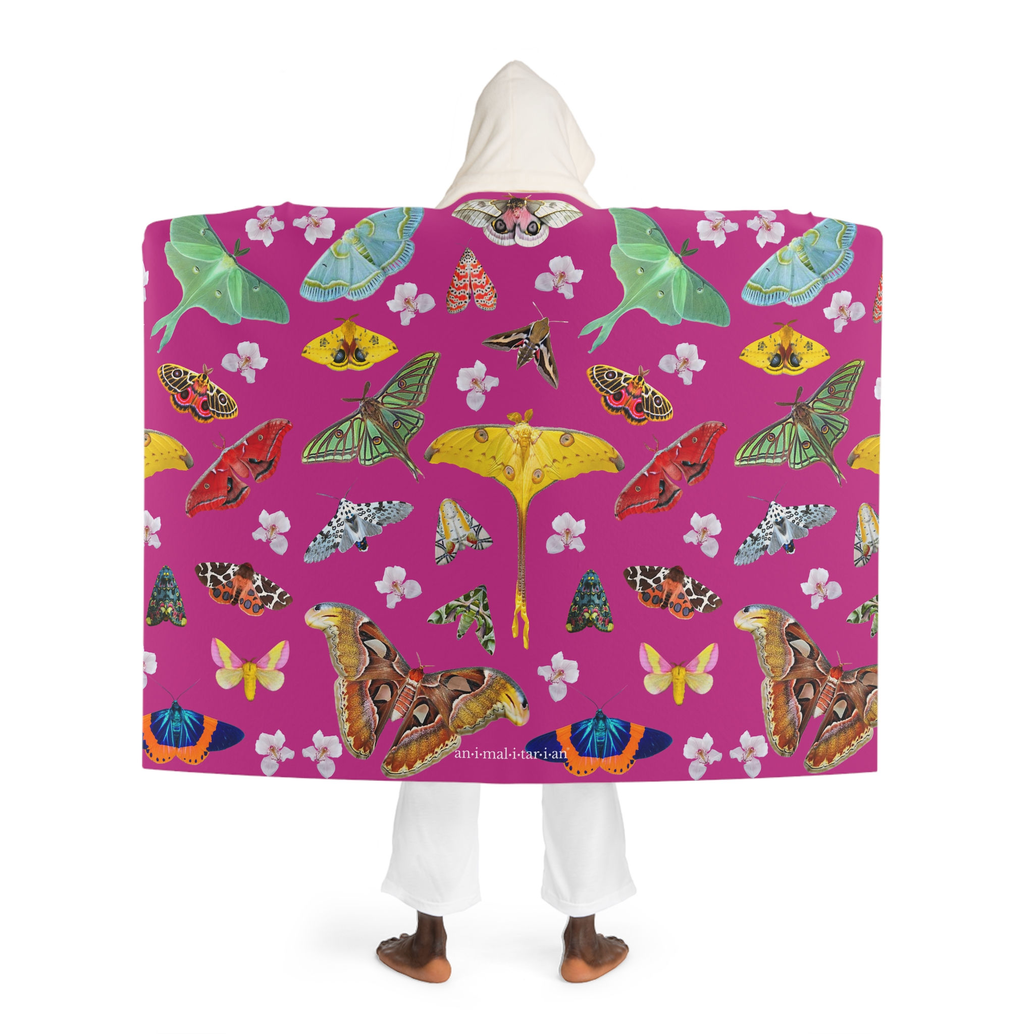 Moth Gala - Hooded Sherpa Fleece Blanket (berry) 